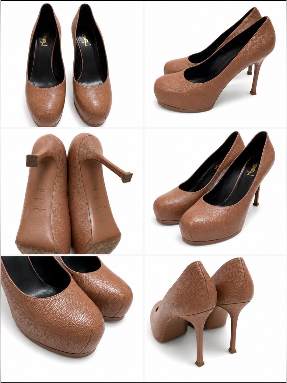 YSL Brown Pebbled Leather Platform Pumps – Size 38+ / Approx. US 8.5 - Picture 3 of 8